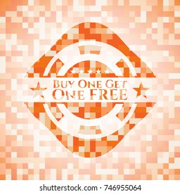 Buy one get One Free abstract orange mosaic emblem