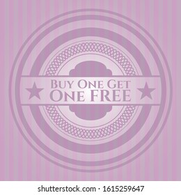 Buy one get One Free badge with pink background. Vector Illustration. Detailed.