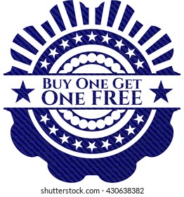 Buy one get One Free badge with denim background