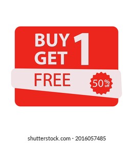 Buy one get one free,  banner design template, vector illustration, discount app icon, sale tag