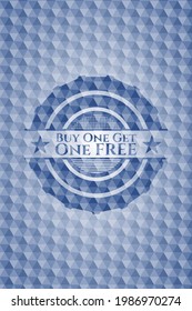 Buy one get One Free blue polygonal emblem. Vector Illustration. Detailed. 