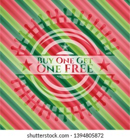 Buy one get One Free christmas colors emblem. Vector Illustration. Detailed.