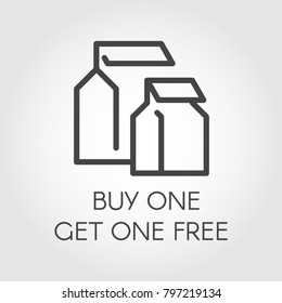 Buy one get one free concept line icon. Abstract package label. Template pictogram for online or offline stores and mobile applications. Promotion, marketing and advertising sign. Vector illustration