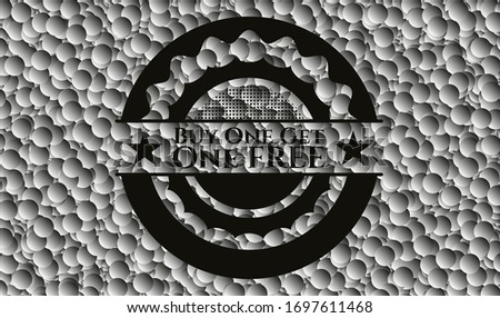 Buy one get One Free dark emblem with bubbles background. Vector Illustration. Detailed.