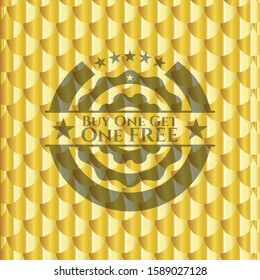 Buy one get One Free golden badge. Scales pattern. Vector Illustration. Detailed.