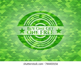 Buy one get One Free green emblem with mosaic background