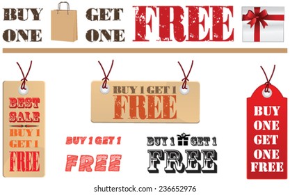 Buy one Get one Free label or tag vector isolated on white background.