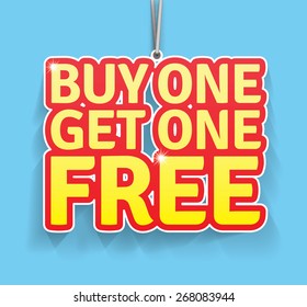 Buy one get one free label. EPS10, CMYK.