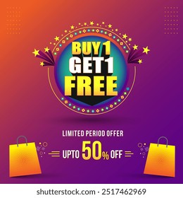 Buy one Get One For Free Logo Unit. Abstract Colorful Circle. Free Shopping, Advertising, Sale, Marketing, Promotional