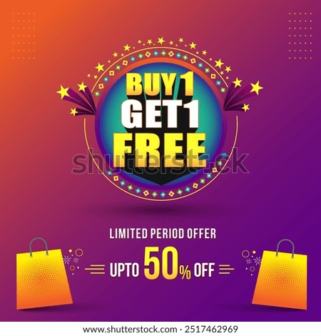 Buy one Get One For Free Logo Unit. Abstract Colorful Circle. Free Shopping, Advertising, Sale, Marketing, Promotional