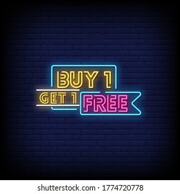 Buy One Get One Free Neon Signs Style Text Vector