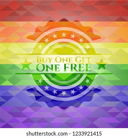 Buy one get One Free on mosaic background with the colors of the LGBT flag