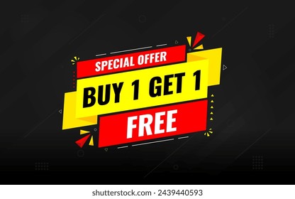 Buy one get one free. Online shop discount sale background for buy 1 get 1, Special Discount marketing poster design for web and Social. sale banner vector template Design.