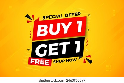 buy one get one free. Online shop discount sale background for buy 1 get 1, Special Discount marketing poster design for web and Social. sale banner vector template Design.