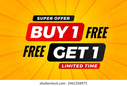 buy one get one free. Online shop discount sale background for buy 1 get 1, Special Discount marketing poster design for web and Social. sale banner vector template Design.