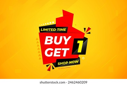 buy one get one free. Online shop discount sale background for buy 1 get 1, Special Discount marketing poster design for web and Social. sale banner vector template Design.