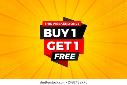 Buy one get one free. Online shop discount sale background for buy 1 get 1, Special Discount marketing poster design for web and Social. sale banner vector template Design.