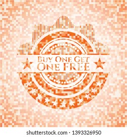 Buy one get One Free orange mosaic emblem with background