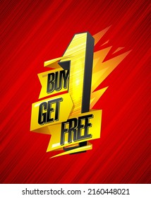 Buy one, get one free, promotion web banner template with 3D lettering