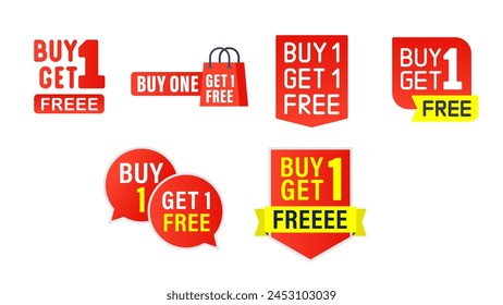 Buy One Get One Free. Promotion Discount label. BOGO design. Banner with offer badge. Vector illustration.