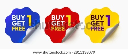 Buy one get one free promotion labels. Colorful sale stickers for your marketing business. Vector illustration