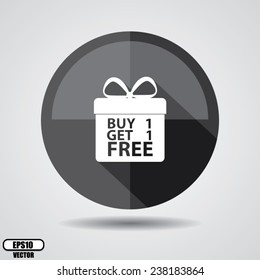 Buy one get one free, promotional sale stickers, label, tag, and icon set on black circle shiny on white background - Vector illustration.