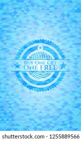 Buy one get One Free realistic light blue emblem. Mosaic background