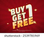 Buy one get one free red and yellow sale banner. special offer 50% off