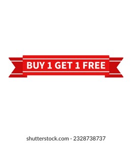 Buy One Get One Free In Red Color Ribbon Rectangle Shape For Advertising Sale
