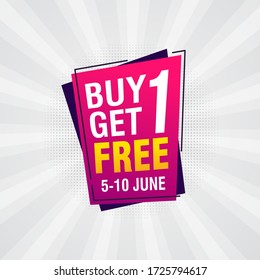 Buy one Get one Free, sale banner, discount tag design template vector illustration