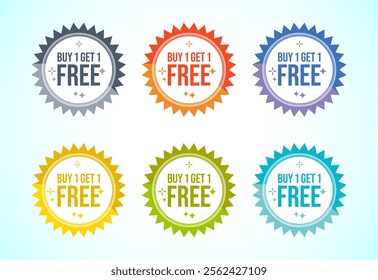 Buy one, get one free special offer label. Sale retail business promotion sticker