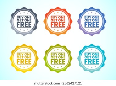 Buy one, get one free special offer label. Sale retail business promotion sticker