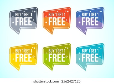 Buy one, get one free special offer label. Sale retail business promotion sticker