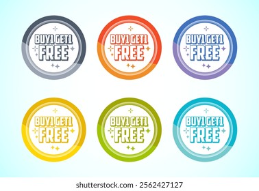 Buy one, get one free special offer label. Sale retail business promotion sticker