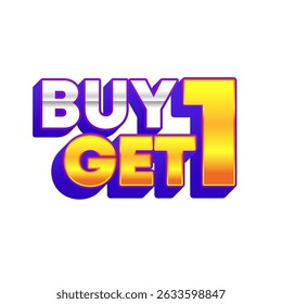 Buy one get one free text label graphic element with colorful 3d letters