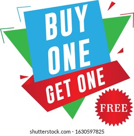 Buy one Get one free vector concept illustration in flat style. Special offer origami creative badge on white background. Advertising promotion banner. Abstract graphic design element.