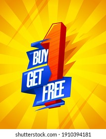 Buy One - Get One Free, Vector Sale Banner Concept With Origami Ribbon And 3D Letter