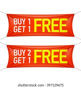 Buy one or two and get one for free banners. Vector illustration.