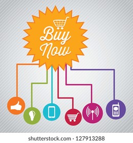 Buy Online with colorful media Icons. Vector Illustration
