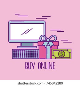 buy online computer device gift box and money dollar