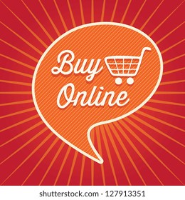 Buy Online concept (text bubble) On red and orange background. Vector Illustration