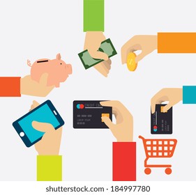 Buy online design over gray background, vector illustration