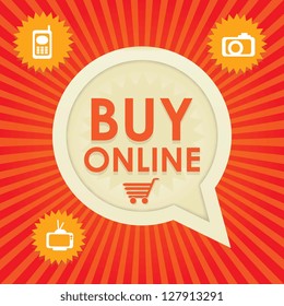 Buy Online Icons on red and orange background. Vector Illustration