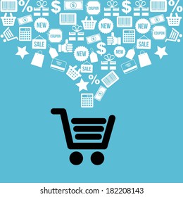 buy online over blue background, vector illustration