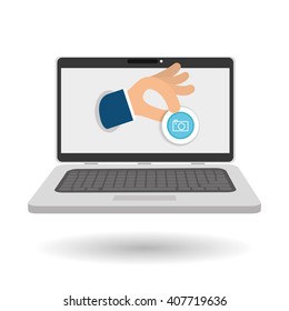 Buy online over white background, laptop design