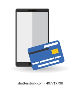 Buy online over white background, mobile vector and credit card