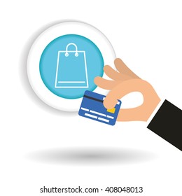 Buy online over white background, credit card design