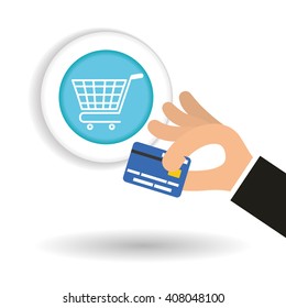 Buy online over white background, credit card design