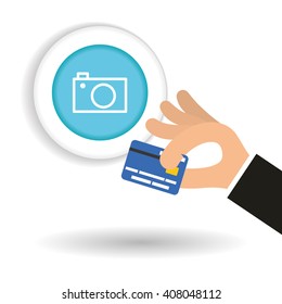 Buy online over white background, credit card design