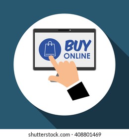 Buy online over white background, computer illustration